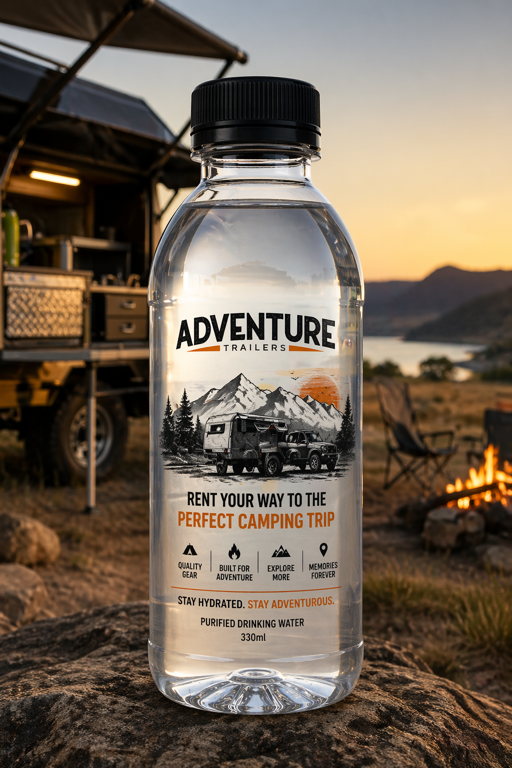 Adventure Trailers custom branded water bottle