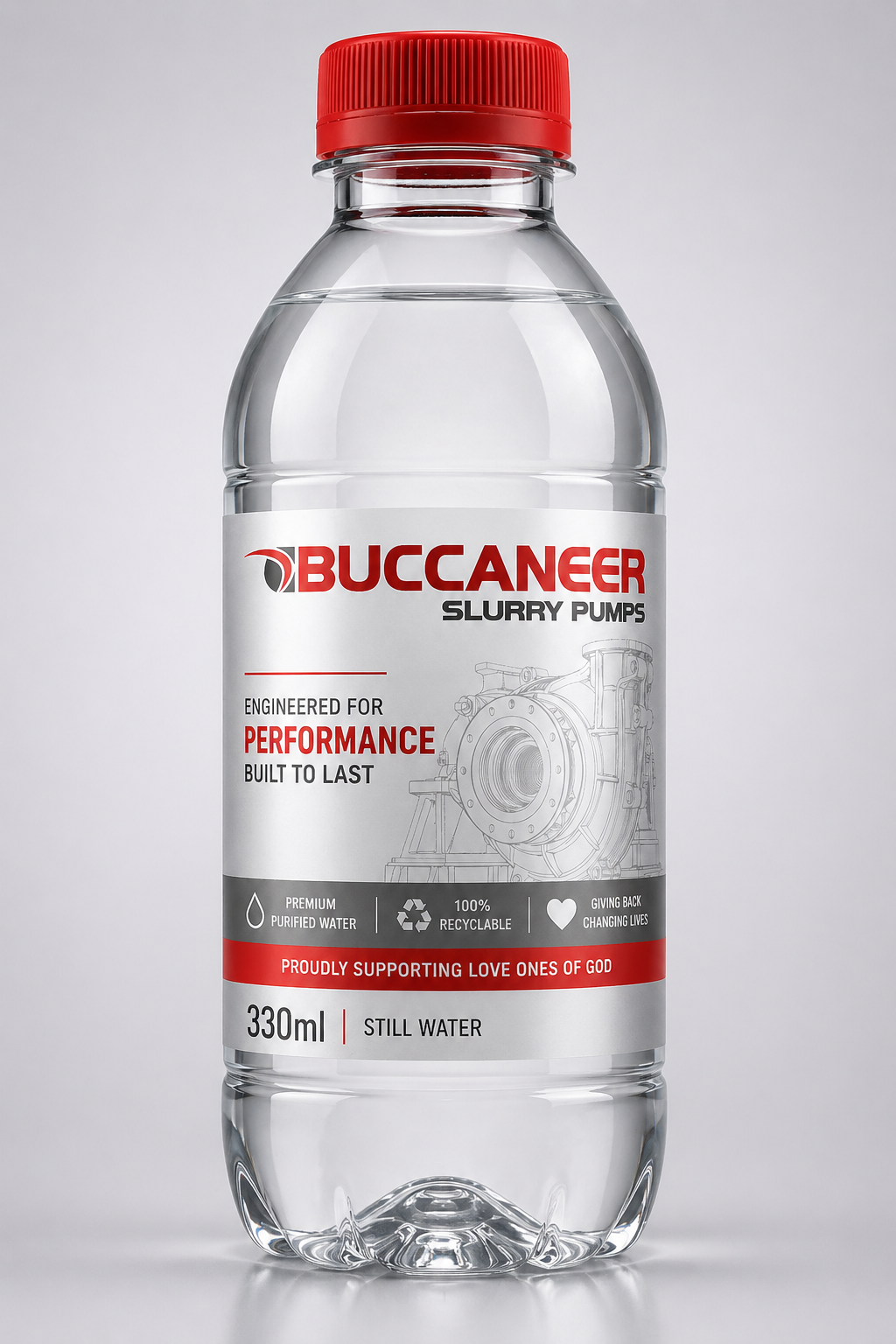 Buccaneer Slurry Pumps custom branded water bottle