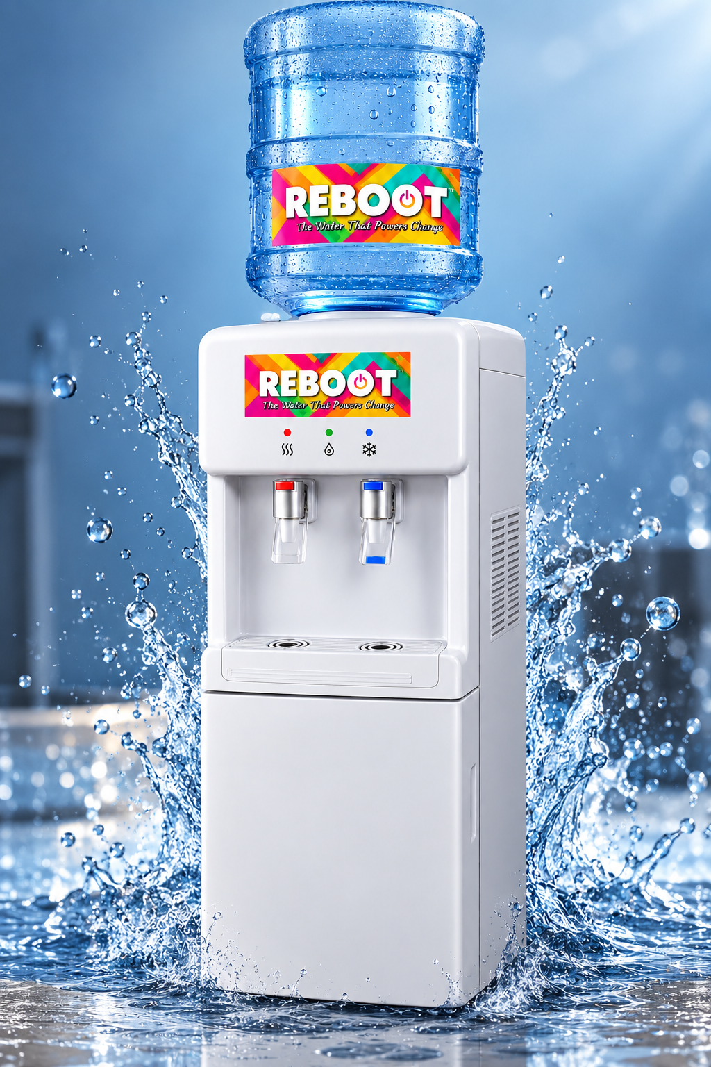 Floor-standing REBOOT SA bottled-water dispenser